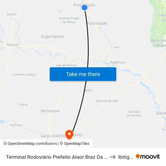 Terminal Rodoviário Prefeito Alaor Braz Da Fonseca (Porciúncula) to Ibitiguacu map