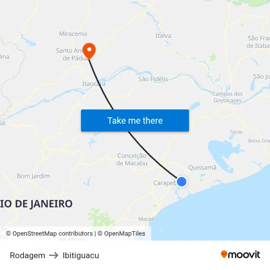 Rodagem to Ibitiguacu map