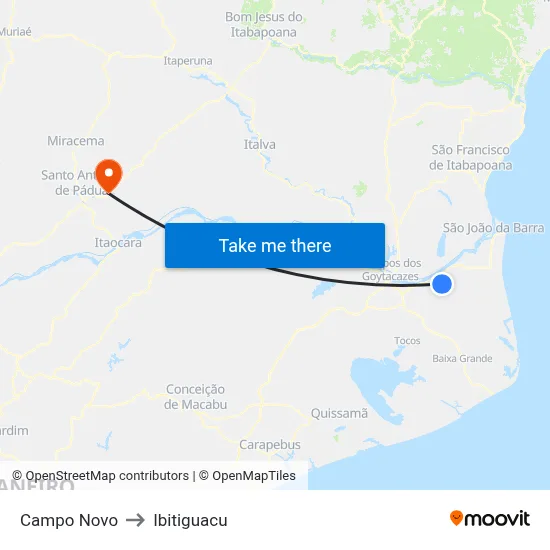 Campo Novo to Ibitiguacu map