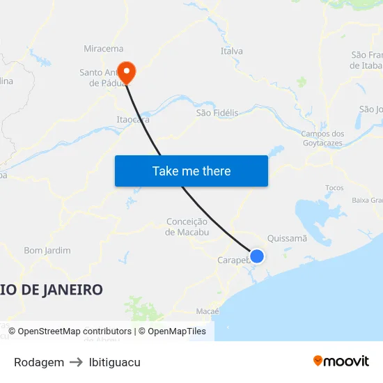 Rodagem to Ibitiguacu map