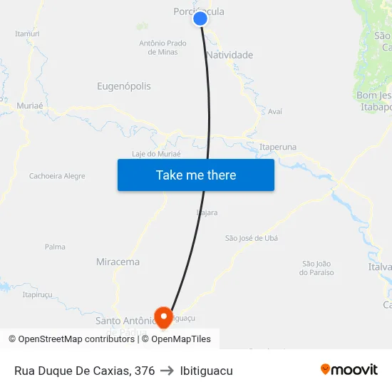 Rua Duque De Caxias, 376 to Ibitiguacu map