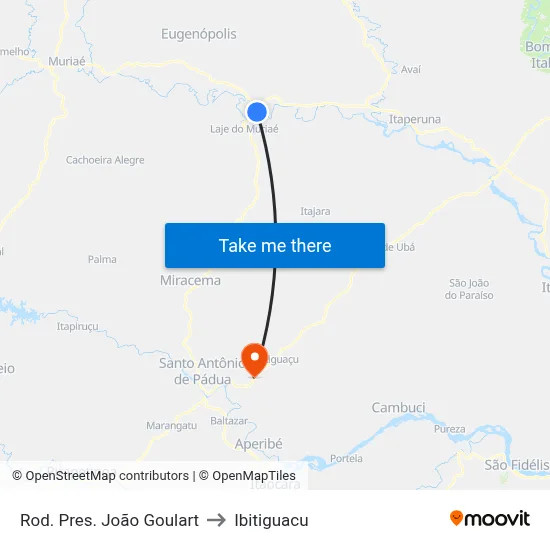 Rod. Pres. João Goulart to Ibitiguacu map