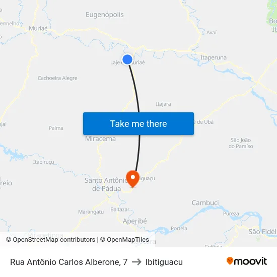 Rua Antônio Carlos Alberone, 7 to Ibitiguacu map