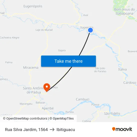 Rua Silva Jardim, 1564 to Ibitiguacu map