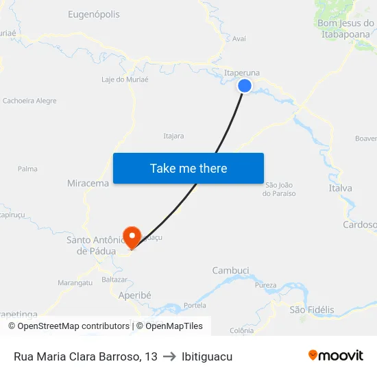 Rua Maria Clara Barroso, 13 to Ibitiguacu map