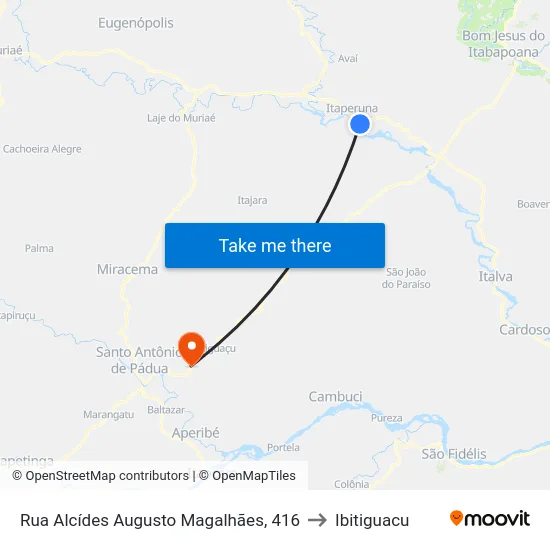 Rua Alcídes Augusto Magalhães, 416 to Ibitiguacu map