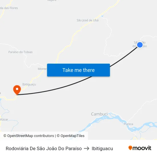 Rodoviária De São João Do Paraíso to Ibitiguacu map