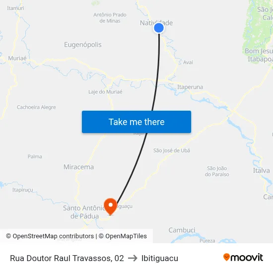 Rua Doutor Raul Travassos, 02 to Ibitiguacu map