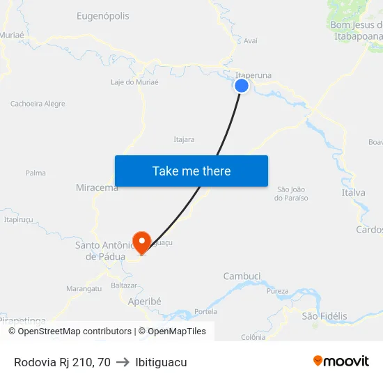 Rodovia Rj 210, 70 to Ibitiguacu map