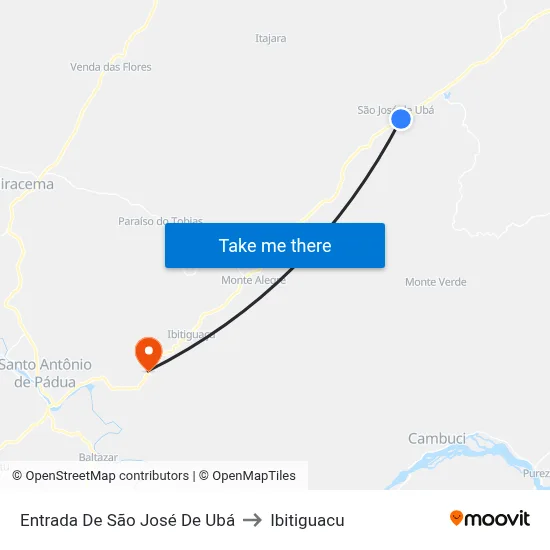 Entrada De São José De Ubá to Ibitiguacu map