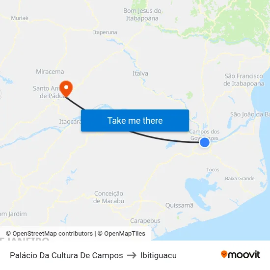 Palácio Da Cultura De Campos to Ibitiguacu map