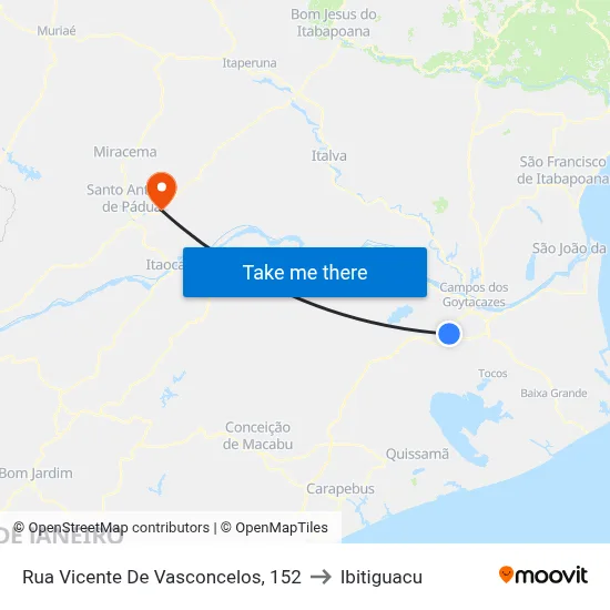 Rua Vicente De Vasconcelos, 152 to Ibitiguacu map