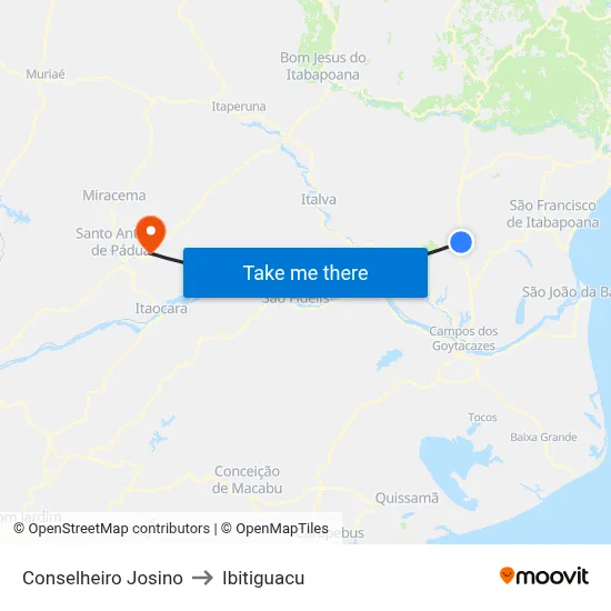 Conselheiro Josino to Ibitiguacu map