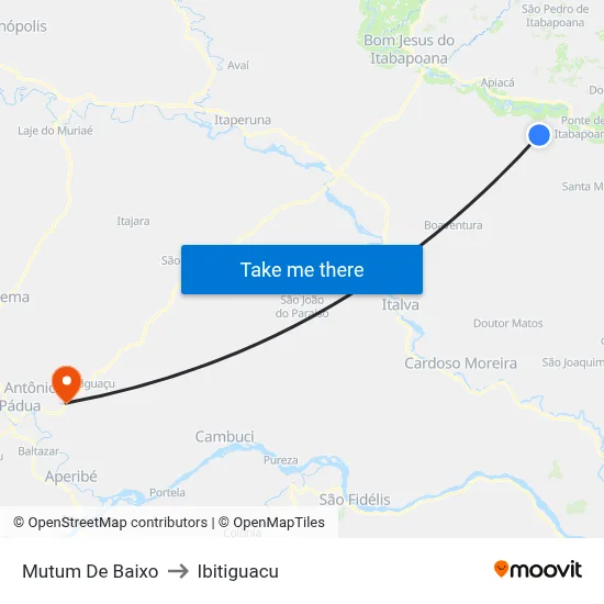 Mutum De Baixo to Ibitiguacu map