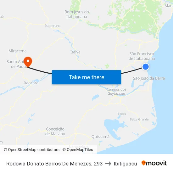 Rodovia Donato Barros De Menezes, 293 to Ibitiguacu map