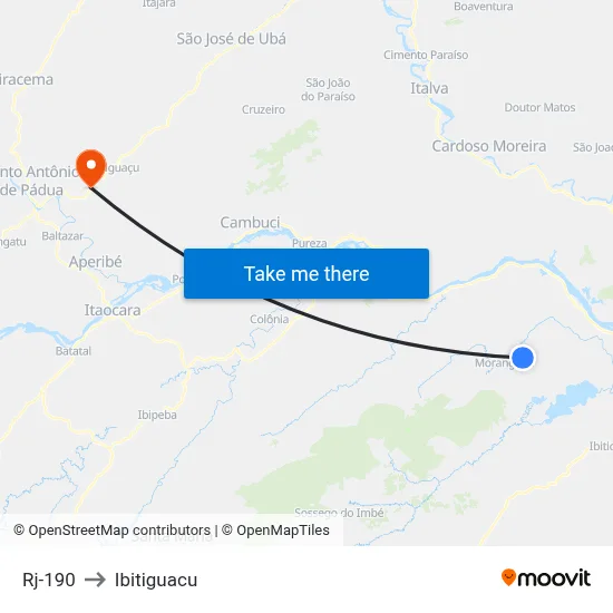 Rj-190 to Ibitiguacu map
