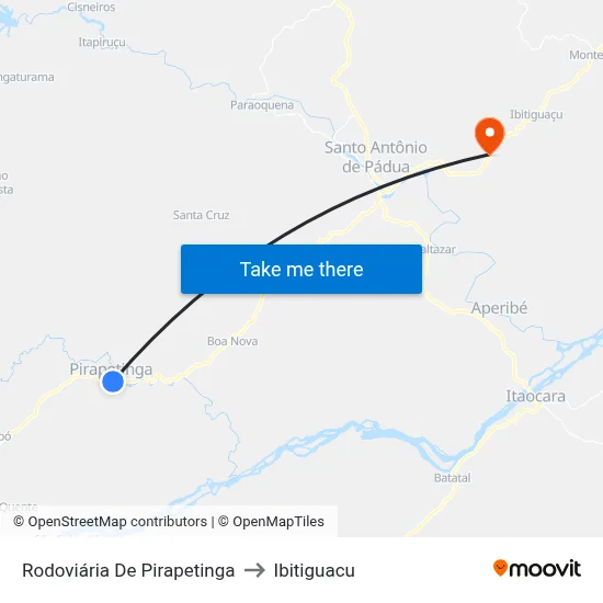 Rodoviária De Pirapetinga to Ibitiguacu map