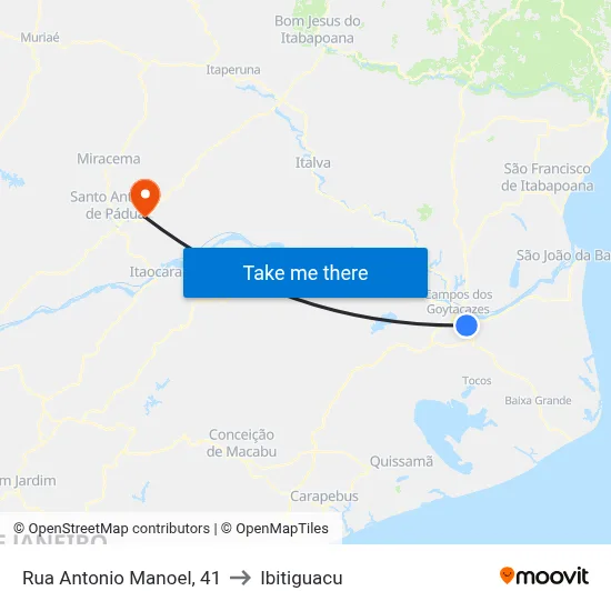 Rua Antonio Manoel, 41 to Ibitiguacu map