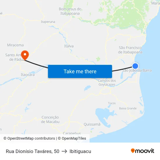 Rua Dionísio Taváres, 50 to Ibitiguacu map