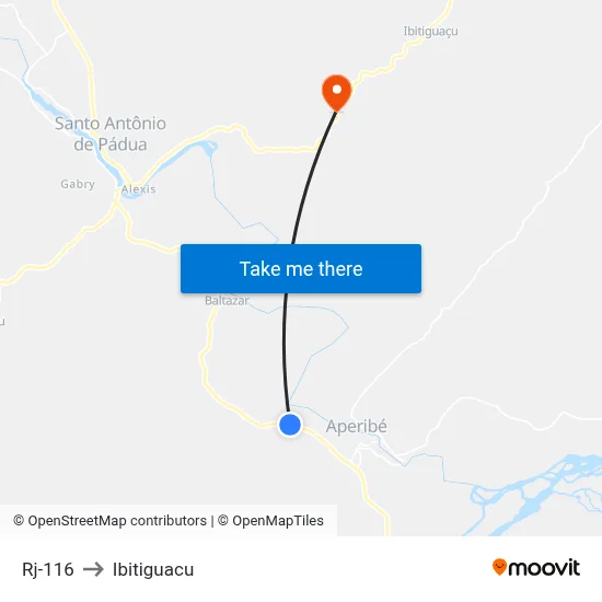 Rj-116 to Ibitiguacu map