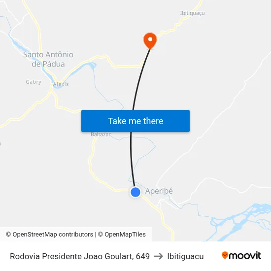 Rodovia Presidente Joao Goulart, 649 to Ibitiguacu map