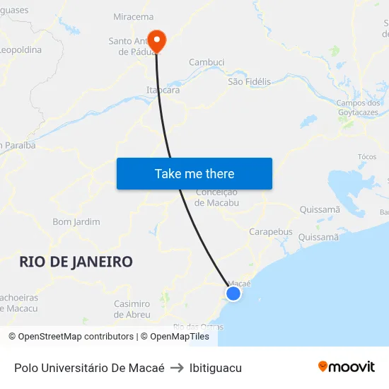 Polo Universitário De Macaé to Ibitiguacu map