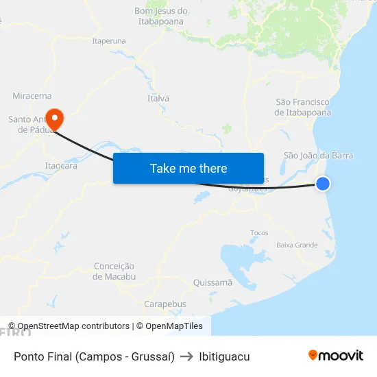 Ponto Final (Campos - Grussaí) to Ibitiguacu map