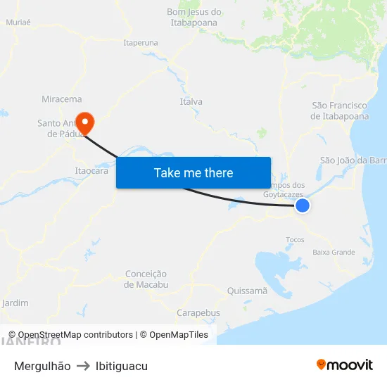 Mergulhão to Ibitiguacu map