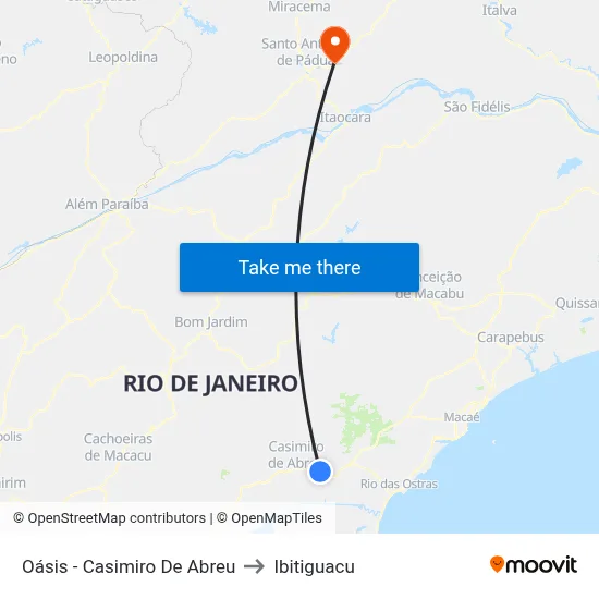 Oásis - Casimiro De Abreu to Ibitiguacu map