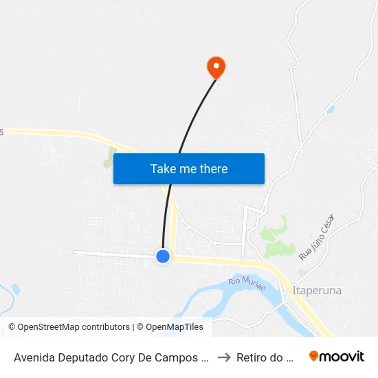 Avenida Deputado Cory De Campos P Filho 1520 to Retiro do Muriaé map