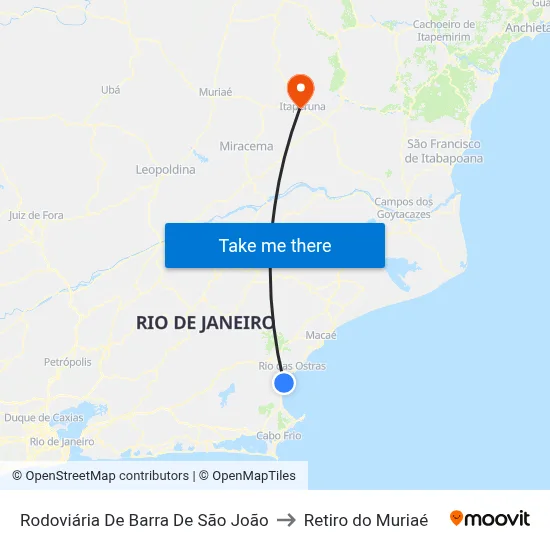 Rodoviária De Barra De São João to Retiro do Muriaé map