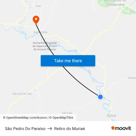 São Pedro Do Paraíso to Retiro do Muriaé map