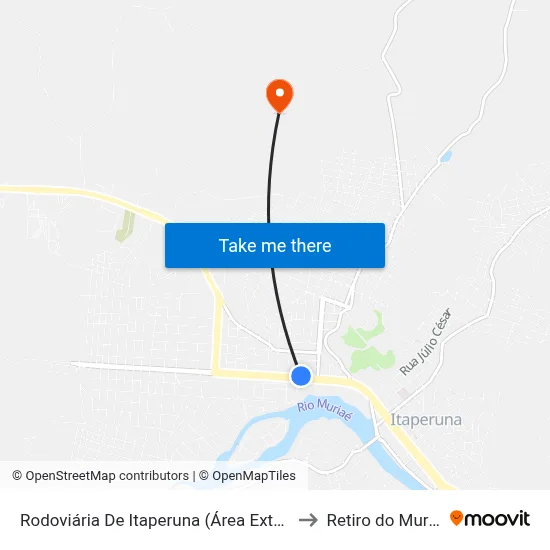 Rodoviária De Itaperuna (Área Externa) to Retiro do Muriaé map