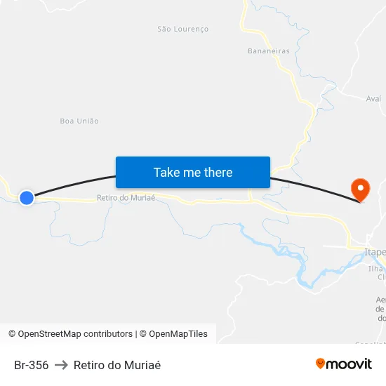 Br-356 to Retiro do Muriaé map