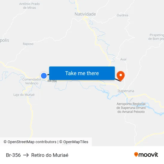 Br-356 to Retiro do Muriaé map