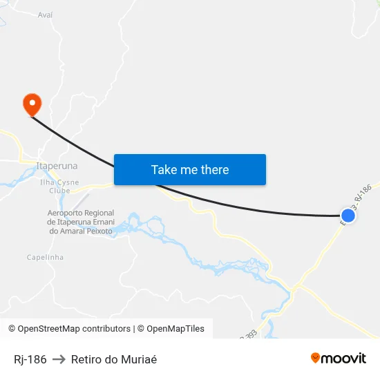 Rj-186 to Retiro do Muriaé map