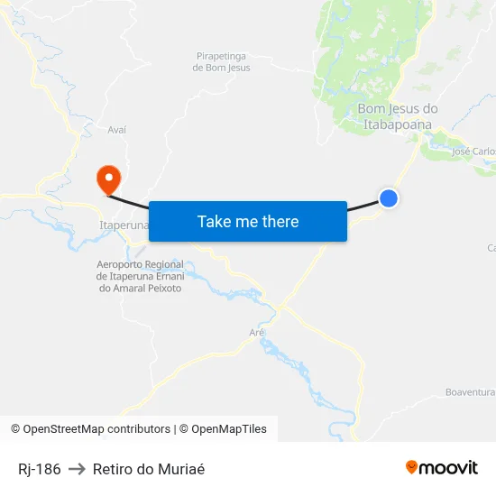 Rj-186 to Retiro do Muriaé map