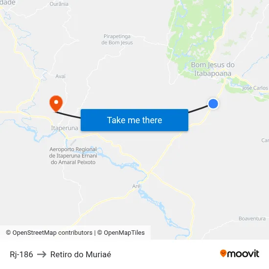 Rj-186 to Retiro do Muriaé map