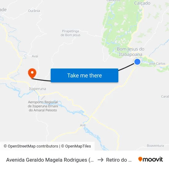 Avenida Geraldo Magela Rodrigues (Rj-186), 2710 to Retiro do Muriaé map