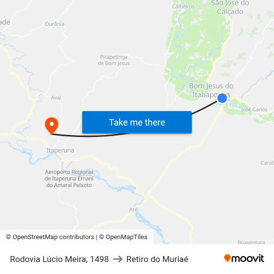 Rodovia Lúcio Meira, 1498 to Retiro do Muriaé map