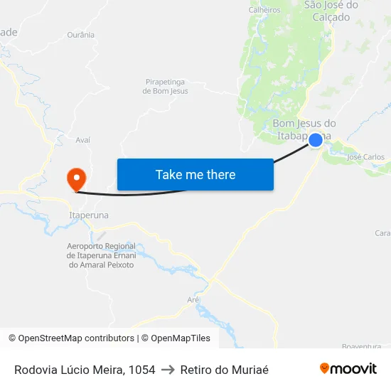 Rodovia Lúcio Meira, 1054 to Retiro do Muriaé map