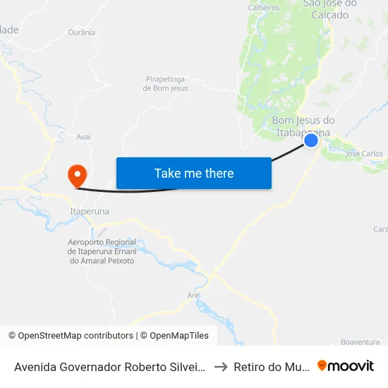 Avenida Governador Roberto Silveira, 573 to Retiro do Muriaé map