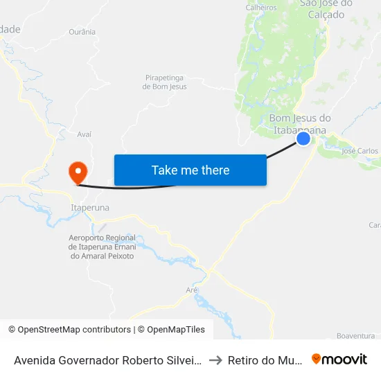 Avenida Governador Roberto Silveira, 61 to Retiro do Muriaé map