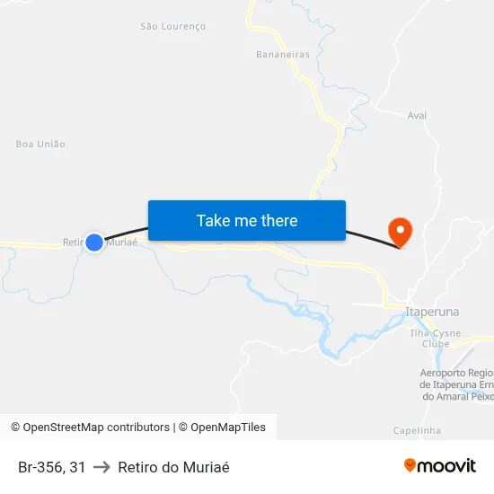 Br-356, 31 to Retiro do Muriaé map