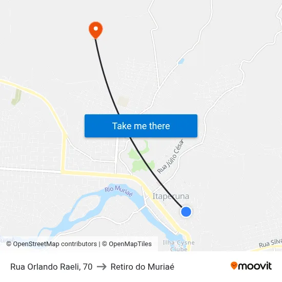 Rua Orlando Raeli, 70 to Retiro do Muriaé map