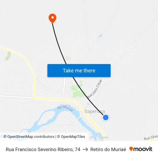 Rua Francisco Severino Ribeiro, 74 to Retiro do Muriaé map