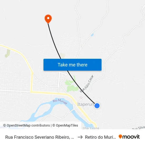 Rua Francisco Severiano Ribeiro, 226 to Retiro do Muriaé map