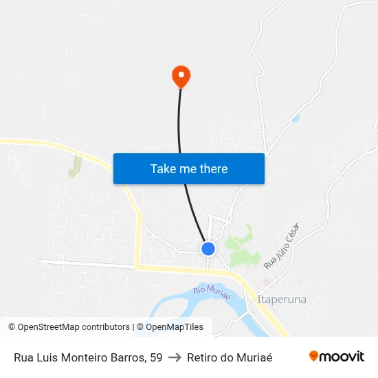 Rua Luis Monteiro Barros, 59 to Retiro do Muriaé map