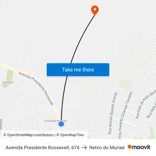Avenida Presidente Roosevelt, 674 to Retiro do Muriaé map
