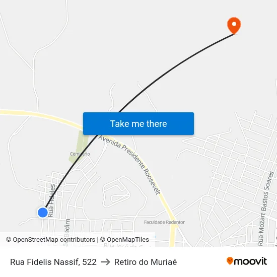 Rua Fidelis Nassif, 522 to Retiro do Muriaé map